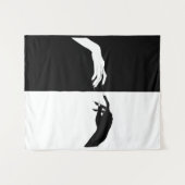 白黒の手モダン線アート タペストリー (正面(横))