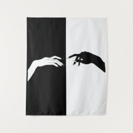 白黒の手モダン線アート タペストリー