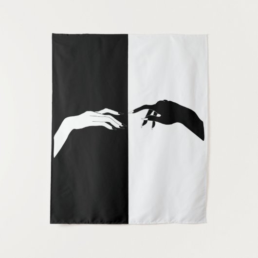 白黒の手モダン線アート タペストリー (正面)