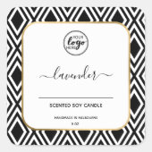 白黒の手作り書道蝋燭ラベル スクエアシール (正面)