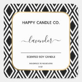 白黒の手作り書道蝋燭ラベル スクエアシール (正面)