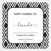 白黒の手作り書道蝋燭ラベル スクエアシール (正面)