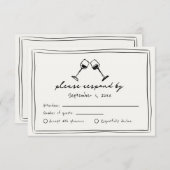 白黒の手描お洒落きワイン結婚ズ 出欠カード (正面/裏面)