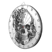 白黒の手描きのばら色のスカル。 ダーツボード (正面右)