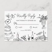 白黒の手描きウェディングお洒落RSVP エンクロージャーカード (正面)