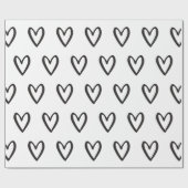 白黒の手描きハート ラッピングペーパー (フラット)