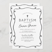 白黒の手描きバプテスマ招待状 招待状 (正面/裏面)