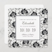 白黒の手描きフローラ-ブライドメイド 招待状 (正面/裏面)