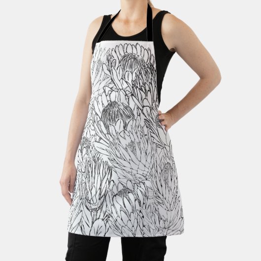 白黒の手描きプロテアエプロン エプロン (インサイチュ)