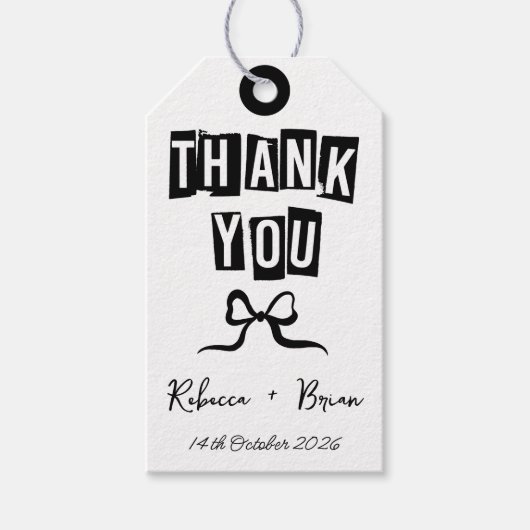 白黒の手描きボウ結婚ズ ギフトタグ (正面)