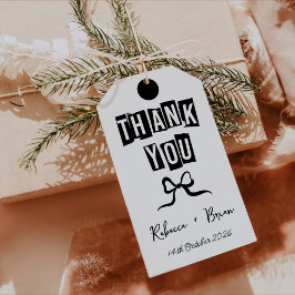 白黒の手描きボウ結婚ズ ギフトタグ