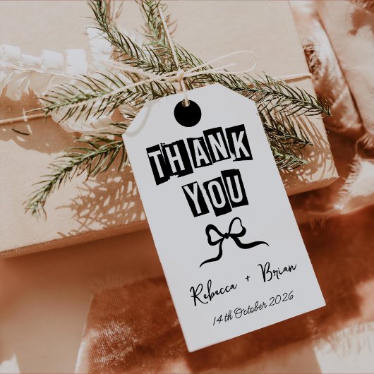 白黒の手描きボウ結婚ズ ギフトタグ