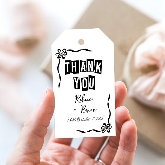 白黒の手描きボウ結婚ズ ギフトタグ