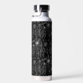 白黒の手描きワイルドフラワー ウォーターボトル (右面)