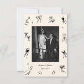 白黒の手描き結婚式の写真 サンキューカード (裏面)