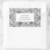 白黒の手描き花ラベル 長方形シール (バッグ)