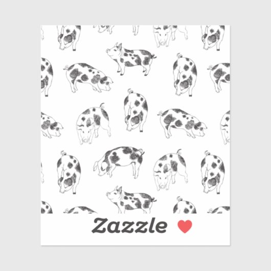 白黒の手描き豚の牛の斑点パターン シール (シート)