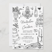 白黒の手書きお洒落結婚の 招待状 (正面)