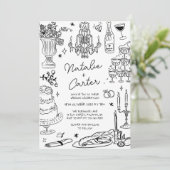 白黒の手書きお洒落結婚の 招待状 (スタンド正面)