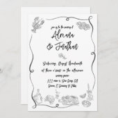 白黒の手書きイラスト結婚 招待状 (正面/裏面)