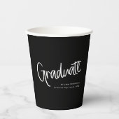 白黒の手書きカジュアルスクリプトの卒業 紙コップ (正面)