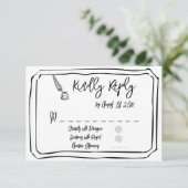 白黒の手書きシンプルの結婚 出欠カード (スタンド正面)