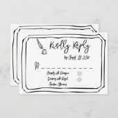 白黒の手書きシンプルの結婚 出欠カード (正面/裏面)