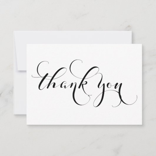 白黒の手書きスクリプトサンキューカード 出欠カード (正面)