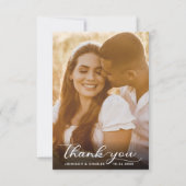 白黒の手書きスクリプト結婚の写真 サンキューカード (正面)