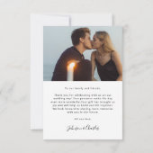 白黒の手書きスクリプト結婚の写真 サンキューカード (裏面)