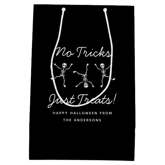 白黒の手書きスケルトンのハロウィーン ミディアムペーパーバッグ (裏面)