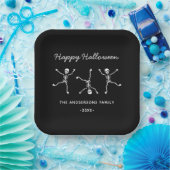 白黒の手書きスケルトンハッピーハローウィン ペーパープレート (パーティー)