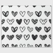 白黒の手書きハート愛 ラッピングペーパー (フラット)