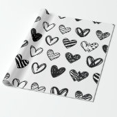 白黒の手書きハート愛 ラッピングペーパー (アンロールド)