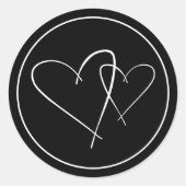 白黒の手書きミニマルハート ラウンドシール (正面)