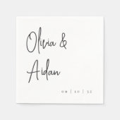 白黒の手書きモダンスクリプ結婚ト スタンダードカクテルナプキン (正面)