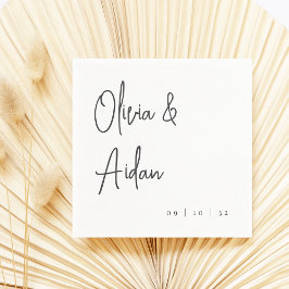 白黒の手書きモダンスクリプ結婚ト スタンダードカクテルナプキン