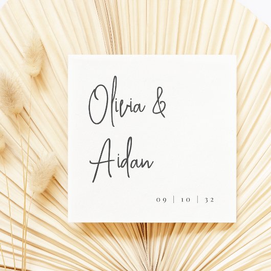 白黒の手書きモダンスクリプ結婚ト スタンダードカクテルナプキン