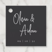 白黒の手書きモダンスクリプ結婚ト フェイバータグ (正面)