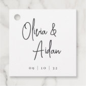 白黒の手書きモダンスクリプ結婚ト フェイバータグ (正面)