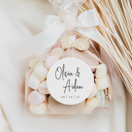 白黒の手書きモダンスクリプ結婚ト ラウンドシール