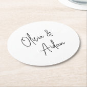 白黒の手書きモダンスクリプ結婚ト ラウンドペーパーコースター (アングル)
