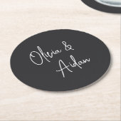 白黒の手書きモダンスクリプ結婚ト ラウンドペーパーコースター (アングル)