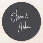 白黒の手書きモダンスクリプ結婚ト ラウンドペーパーコースター (正面)