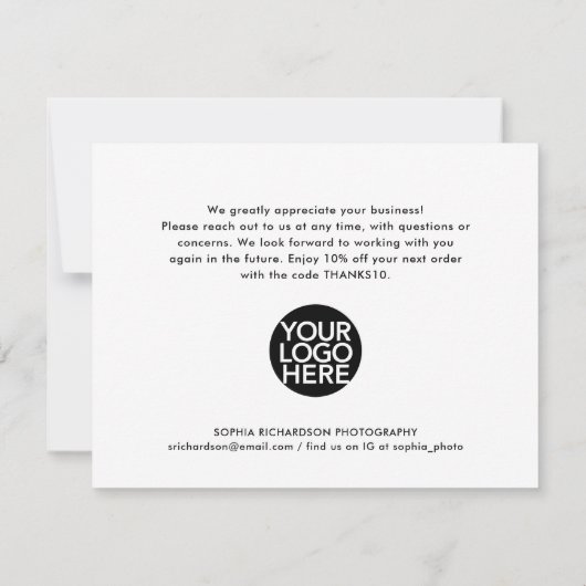 白黒の手書きモダン小規模企業 サンキューカード (裏面)