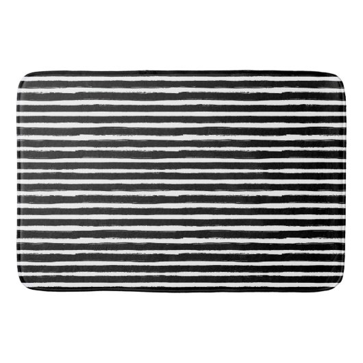 白黒の手書き水色のストライプ バスマット (正面)