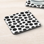 白黒の手書き水色水玉模様 コースター (左側)