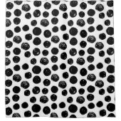 白黒の手書き水色水玉模様 シャワーカーテン (正面)