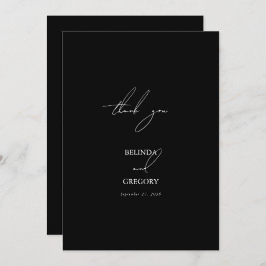 白黒の手書き署名スクリプ結婚ト サンキューカード (正面/裏面)
