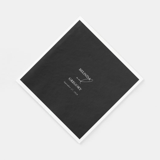 白黒の手書き署名スクリプ結婚ト スタンダードランチョンナプキン (角)